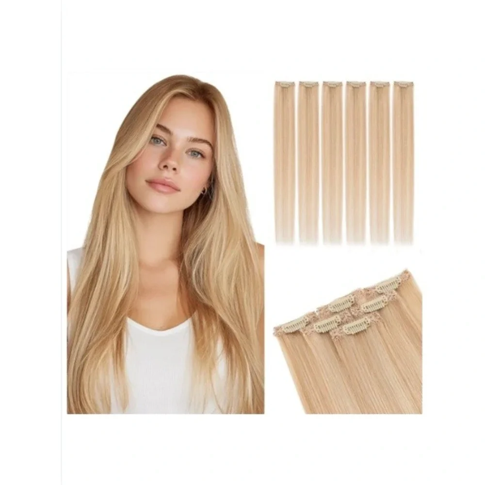 Rich Choices 16 Inch Remy Human Hair Clip In Extensions 6 Pcs Champagne Blonde